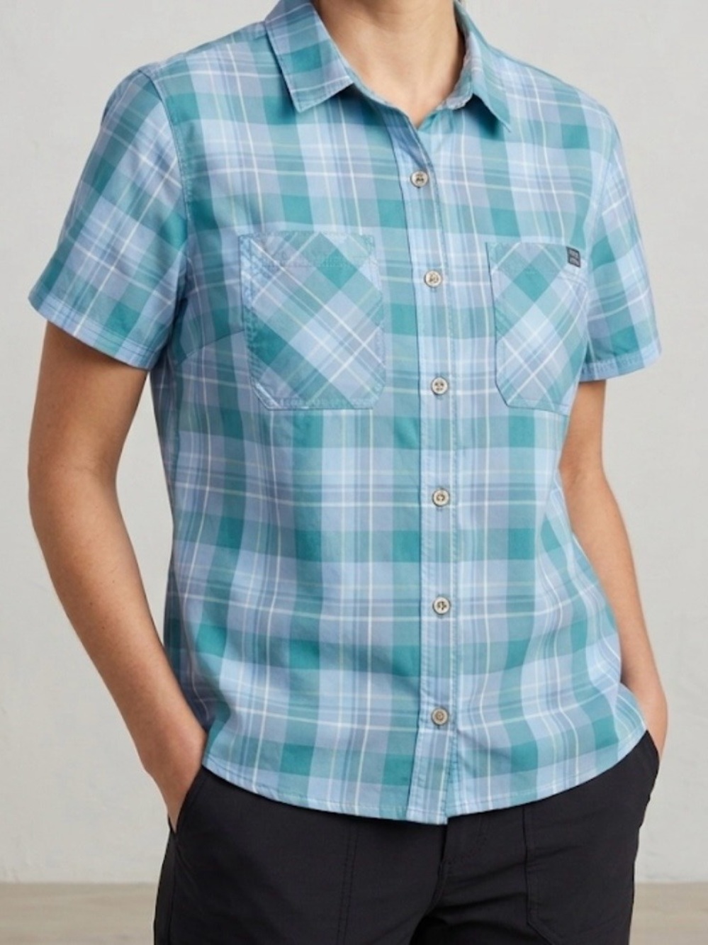 L.L. Bean Shirt Women’s L Regular  Short Sleeve Button Down Plaid Summer Light